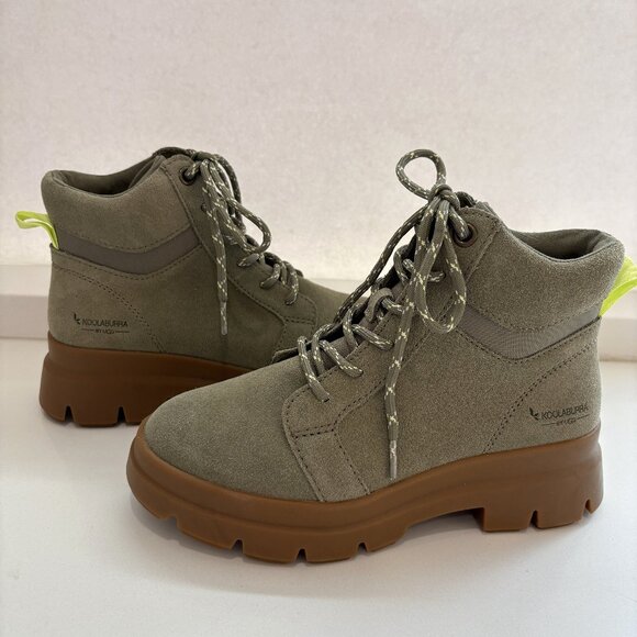 Koolaburra by UGG Jozie Combat Boots Suede Faux Fur Lace Up Booties Green Size 7 - Picture 1 of 6